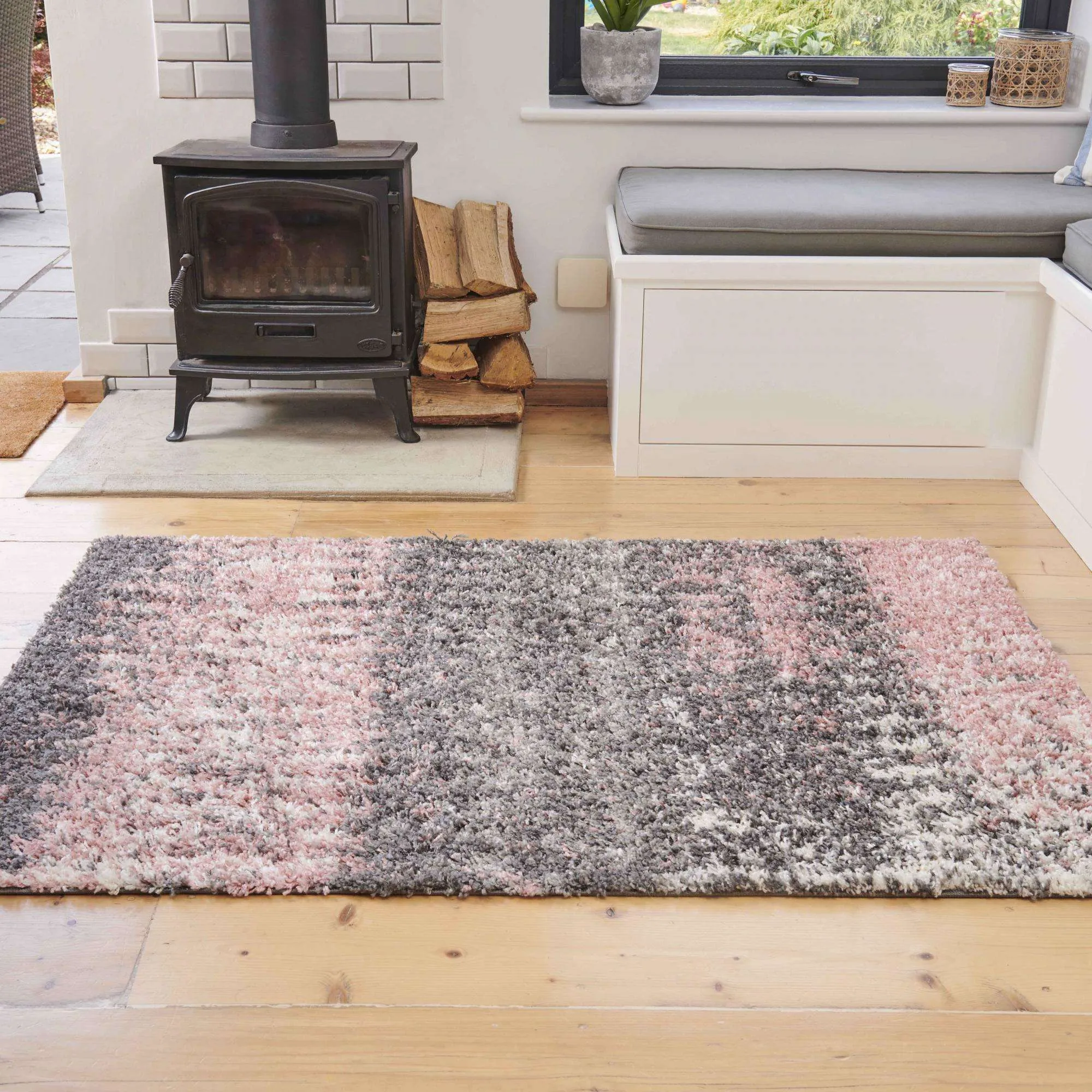 Blush Distressed Textured Shaggy Runner Rug