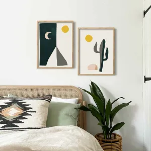 Boho Desert Mountains & Cactus Wall Art Set