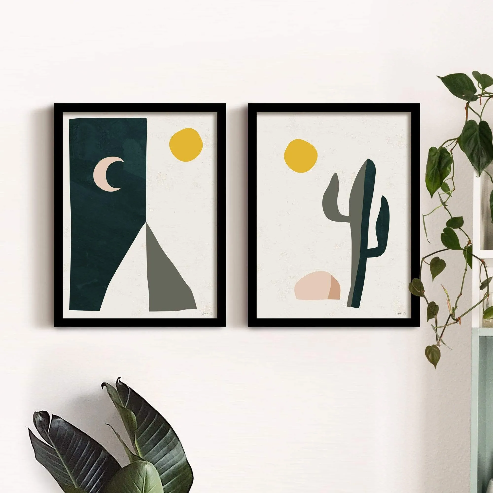 Boho Desert Mountains & Cactus Wall Art Set
