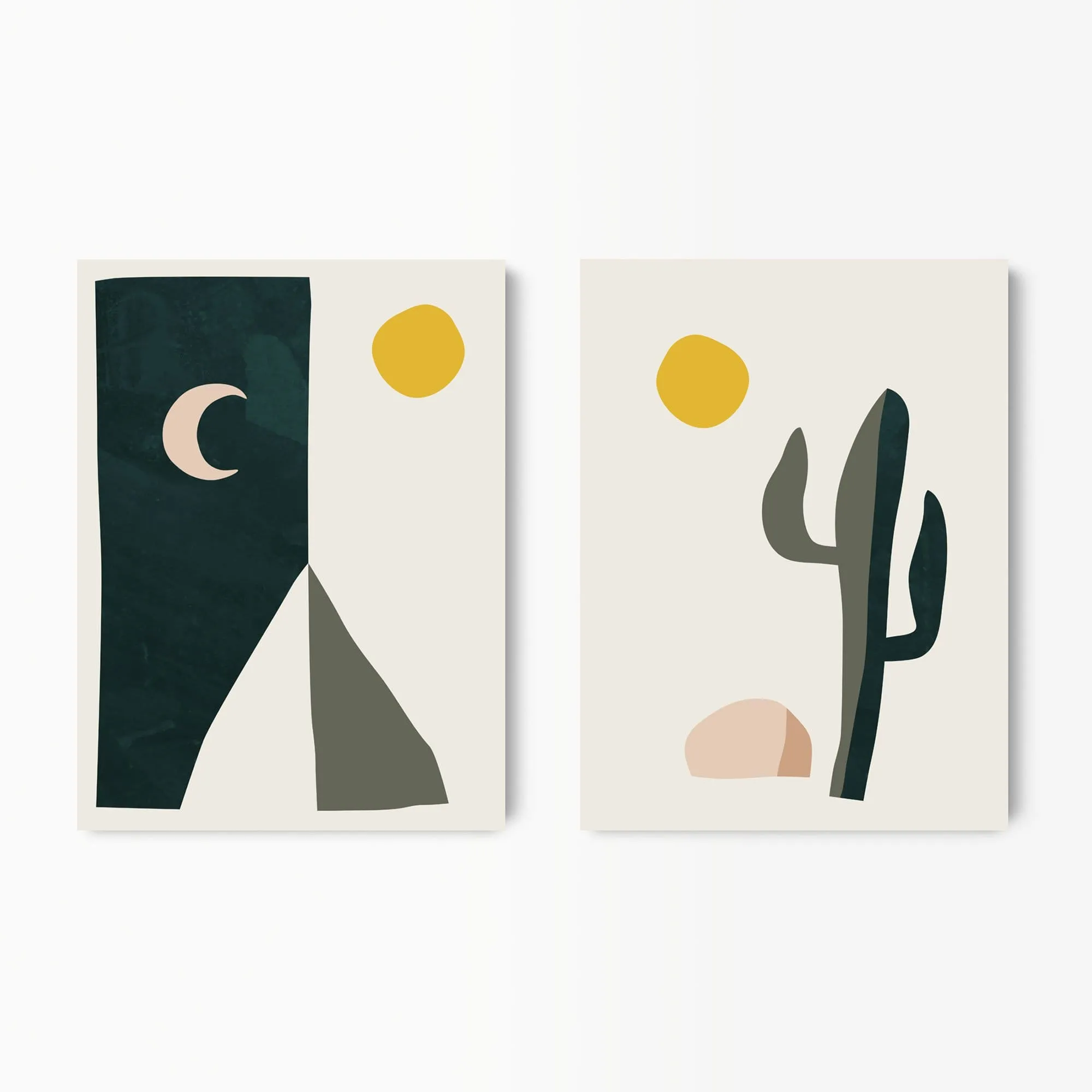 Boho Desert Mountains & Cactus Wall Art Set