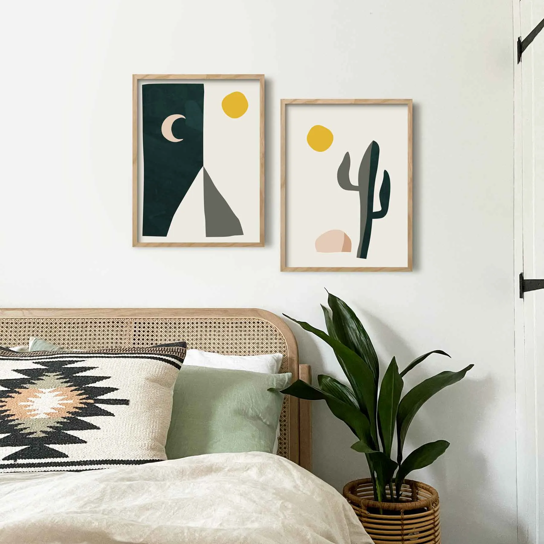 Boho Desert Mountains & Cactus Wall Art Set