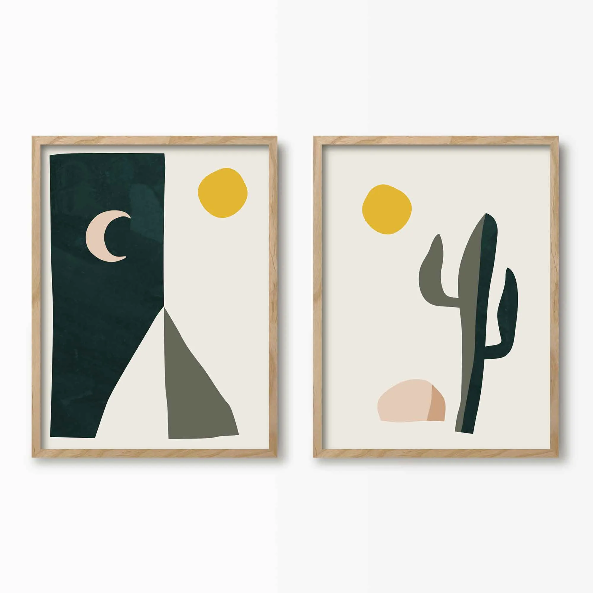 Boho Desert Mountains & Cactus Wall Art Set