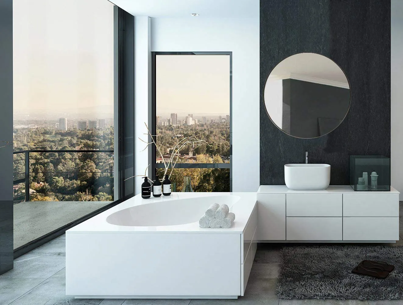 Contemporary Brushed Metal Bronze Wall Mirror | Glass Panel Bronze Framed Rounded Circle