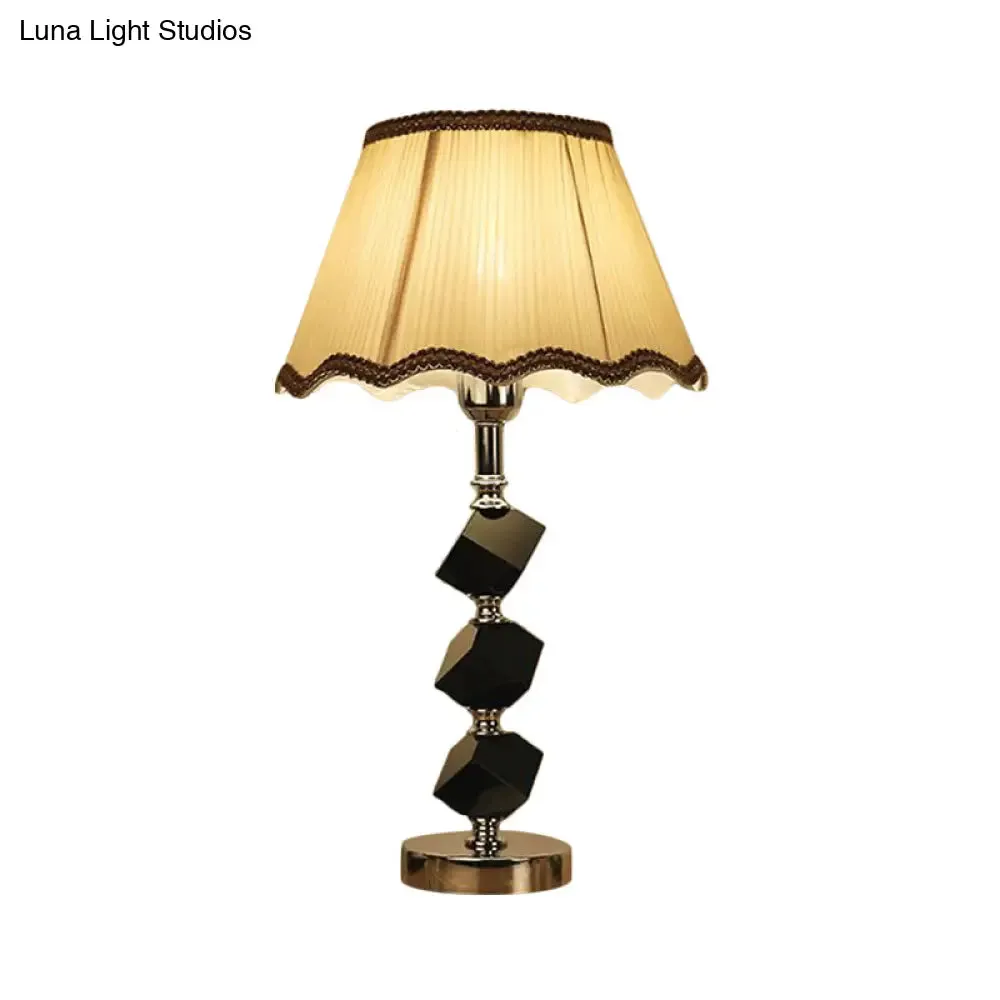 Contemporary Light Brown Scalloped Nightstand Lamp with Crystal Block Detailing
