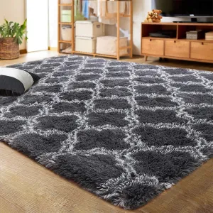cozy Shaggy Soft Rugs Bedroom Living Room Flully Carpet Home Decor Rug,5'x8',Dark Gray/White Dark Gray/White 5' x 7'