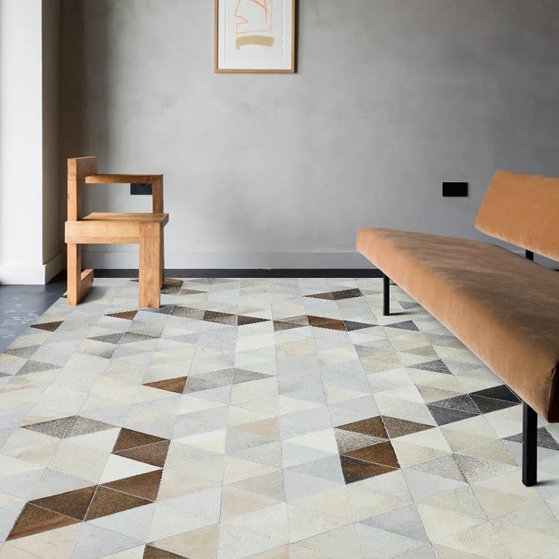 Cream and Fawn Triangle Patchwork Hide Rug