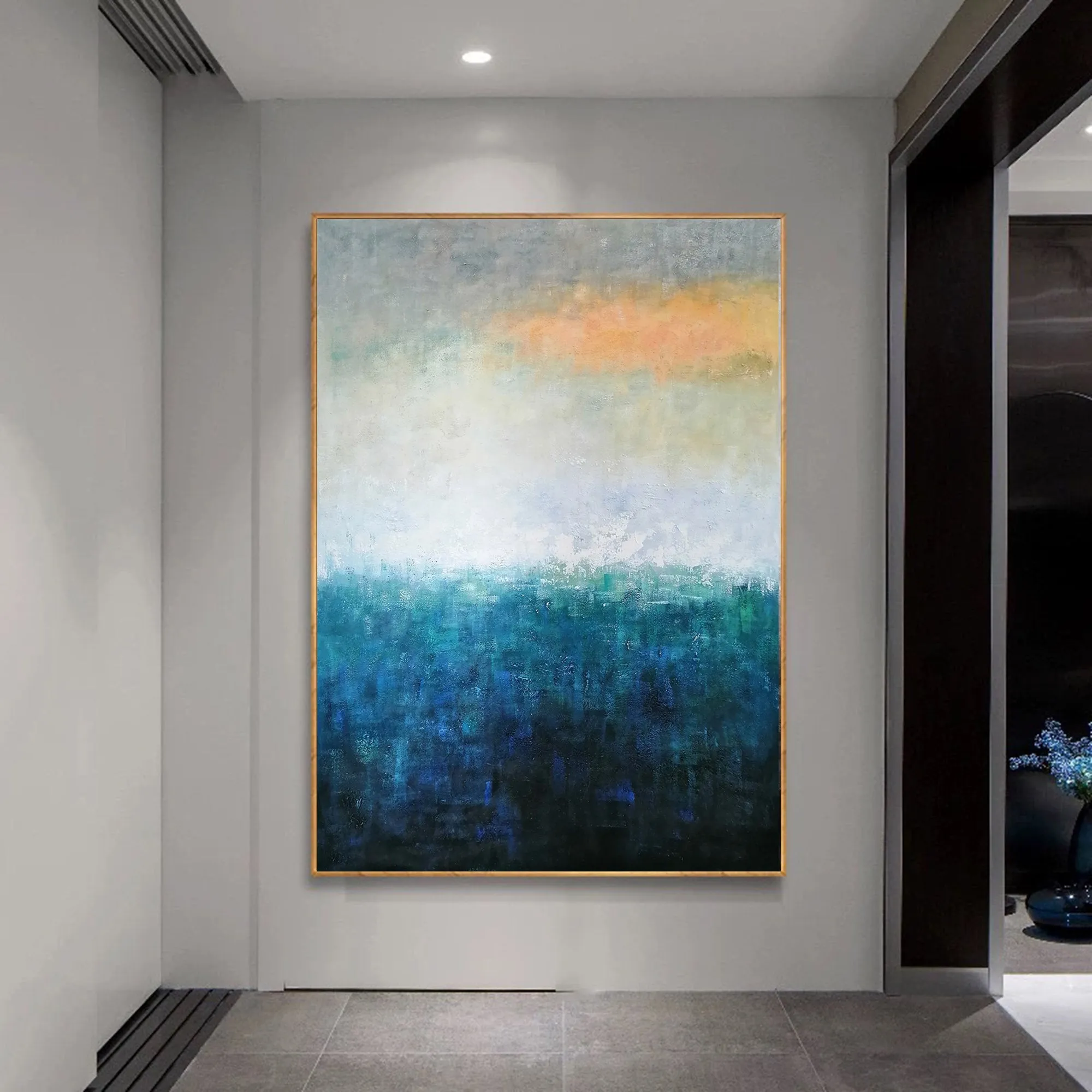 Deep Blue White Yellow Abstract Painting on Canvas Original Yp020