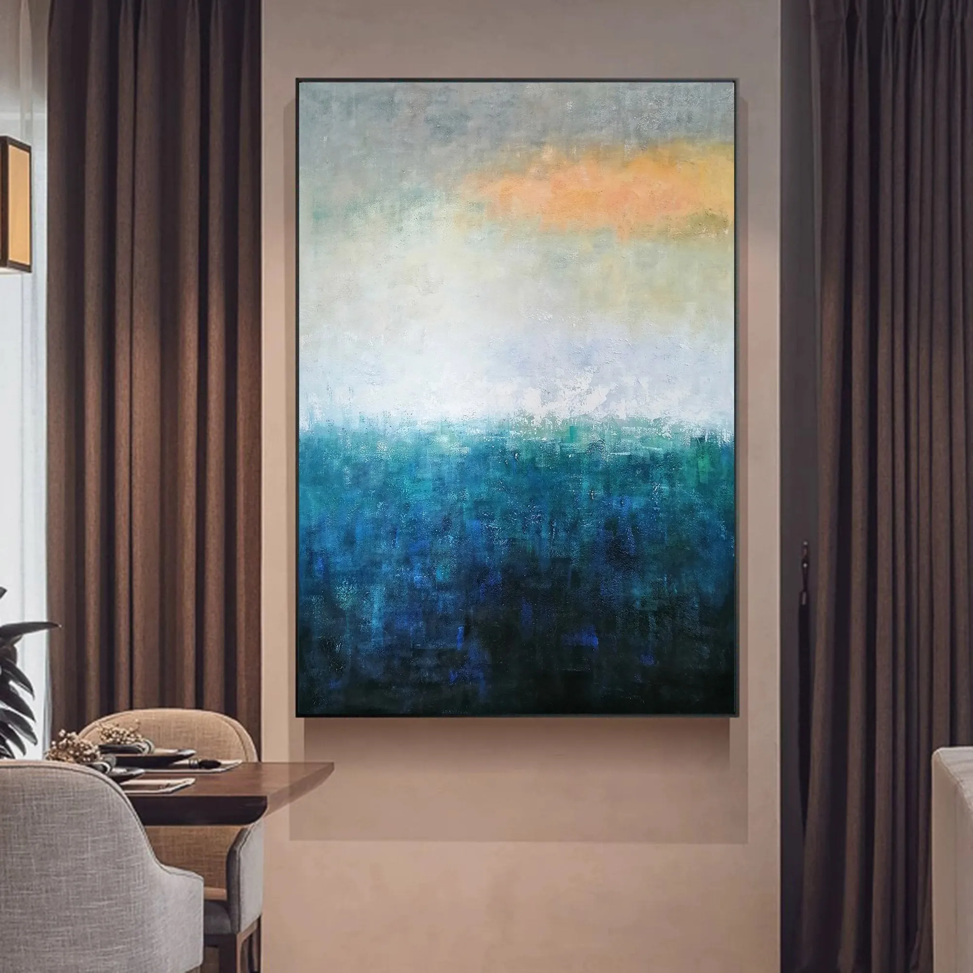 Deep Blue White Yellow Abstract Painting on Canvas Original Yp020