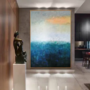 Deep Blue White Yellow Abstract Painting on Canvas Original Yp020