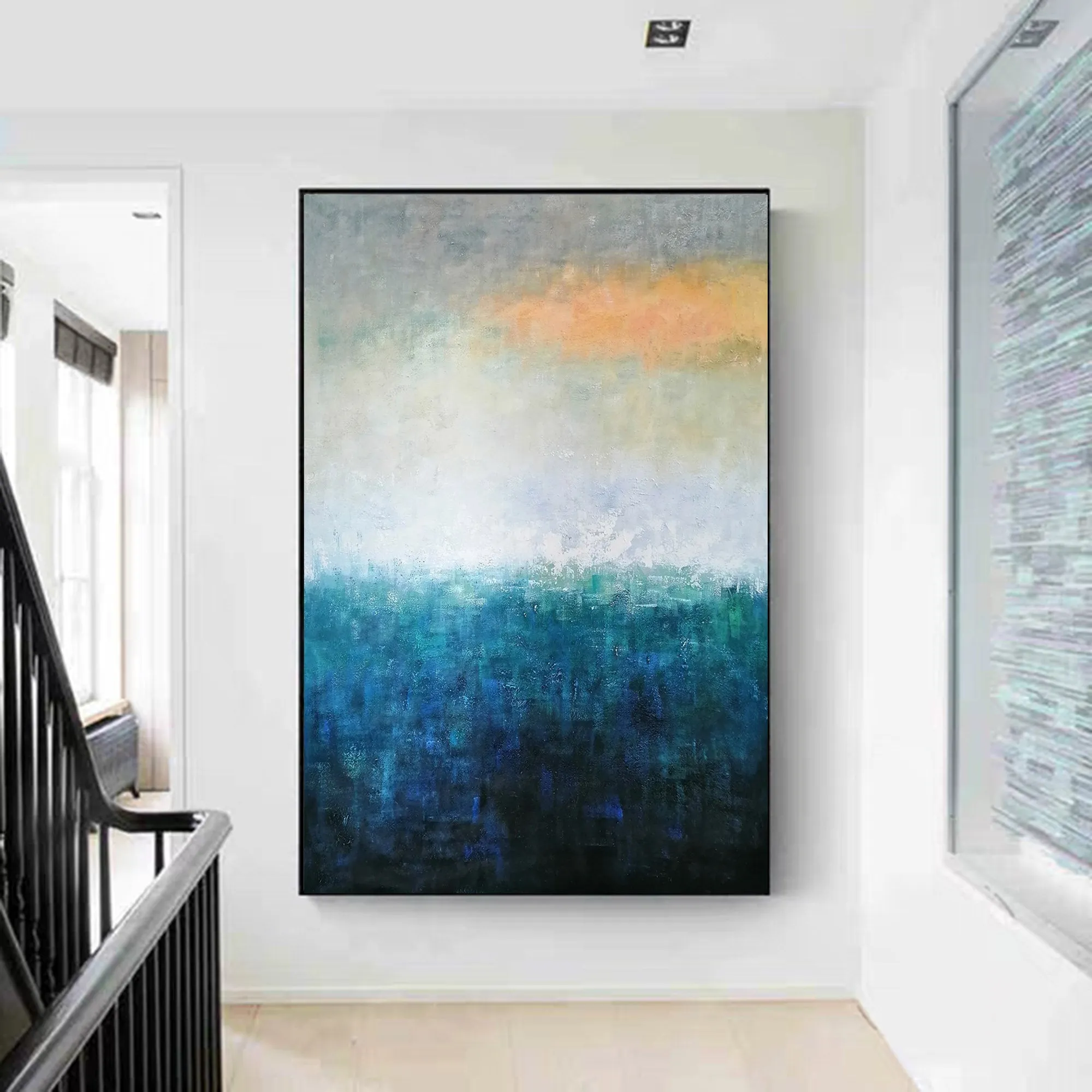 Deep Blue White Yellow Abstract Painting on Canvas Original Yp020