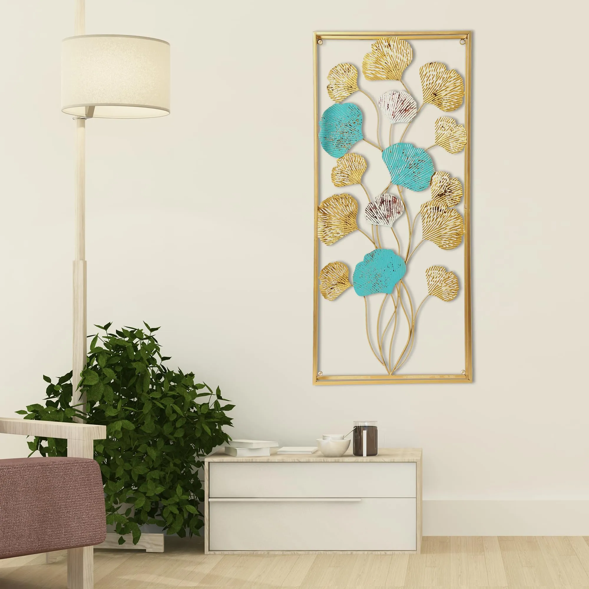 Di: Decorative India Metal Iron Leaf Hanging Wallart For Living Room Decorative Wall Sculpture For Home Decore - 102 Cm