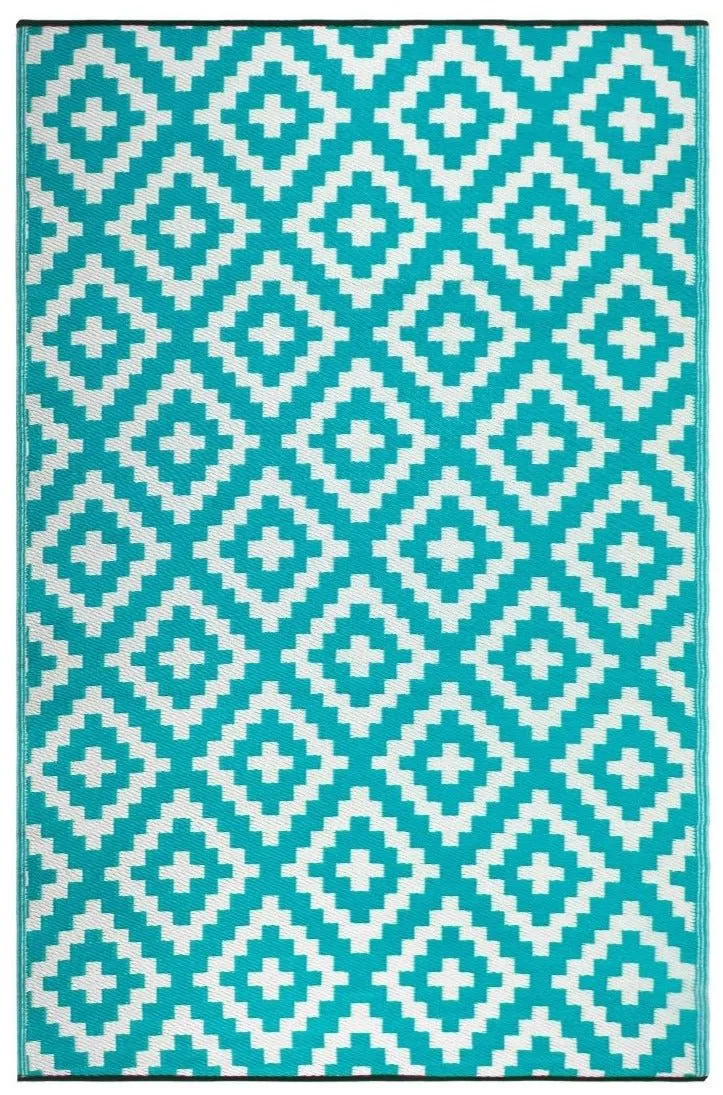 Eco Friendly Outdoor Rug - AZTEC Teal & White