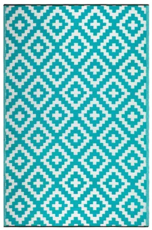 Eco Friendly Outdoor Rug - AZTEC Teal & White