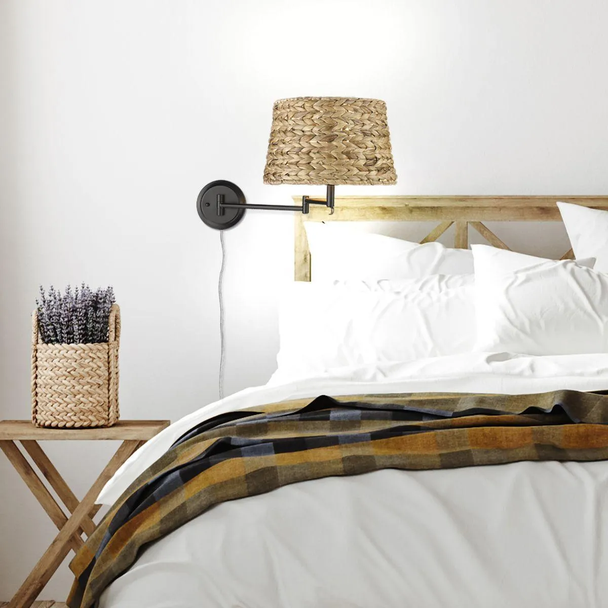 Eleanor 13 in. Wall Sconce Matte Black Finish with Woven Sweet Grass Shade