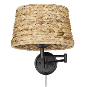 Eleanor 13 in. Wall Sconce Matte Black Finish with Woven Sweet Grass Shade