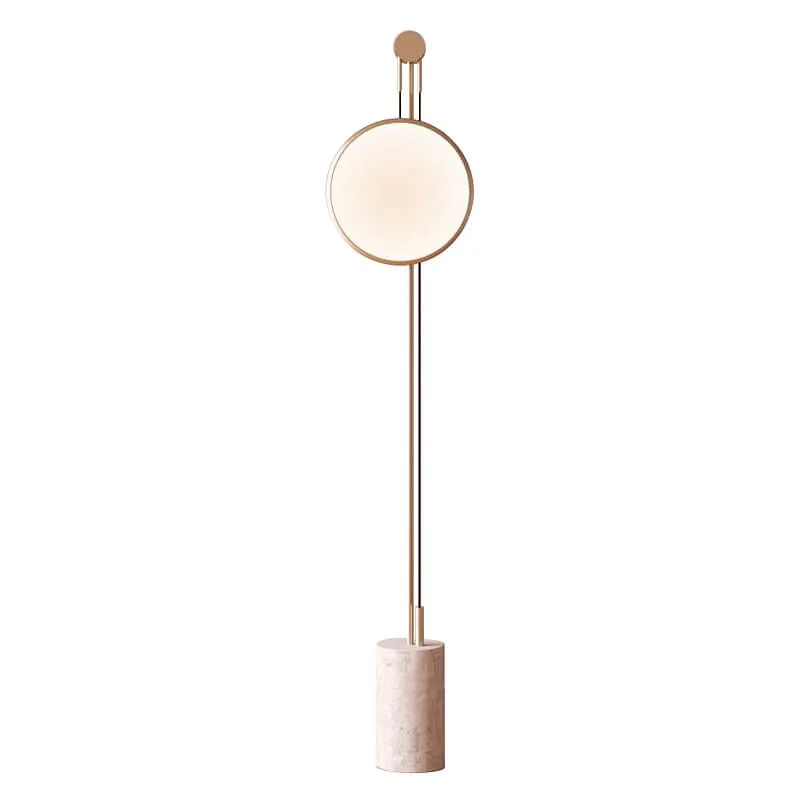 European Simple Round Shade Iron Faux Marble Textured Base LED Standing Floor Lamp