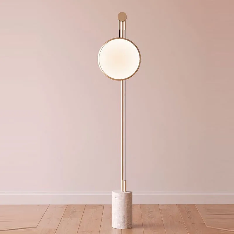 European Simple Round Shade Iron Faux Marble Textured Base LED Standing Floor Lamp