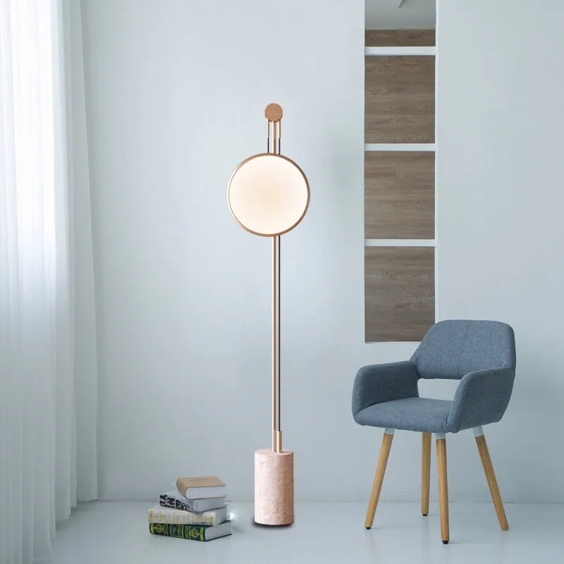 European Simple Round Shade Iron Faux Marble Textured Base LED Standing Floor Lamp