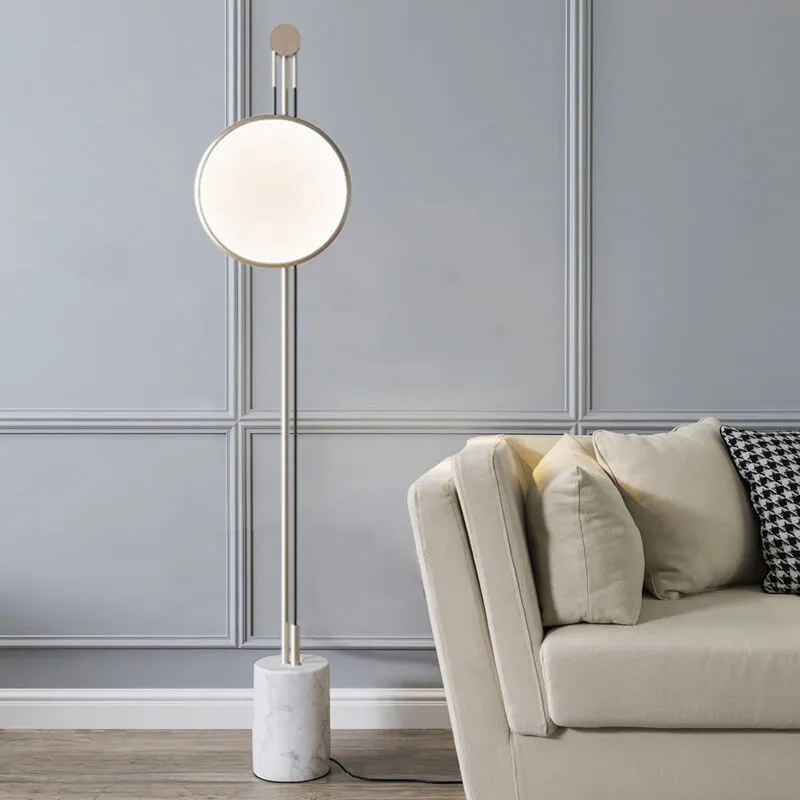 European Simple Round Shade Iron Faux Marble Textured Base LED Standing Floor Lamp