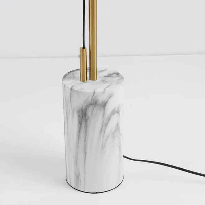 European Simple Round Shade Iron Faux Marble Textured Base LED Standing Floor Lamp
