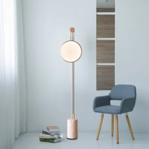 European Simple Round Shade Iron Faux Marble Textured Base LED Standing Floor Lamp