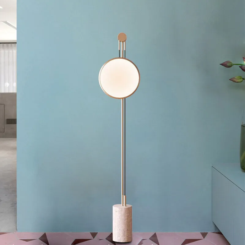 European Simple Round Shade Iron Faux Marble Textured Base LED Standing Floor Lamp