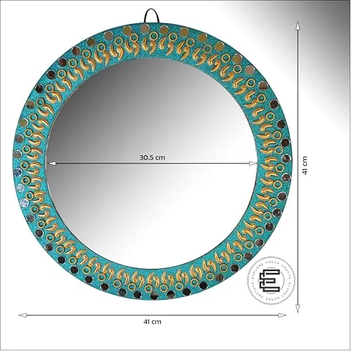 Explore India Crafts Round Wall Mirror - Round Mirror, Rustic Accent Mirror for Bathroom, Entry, Dining Room, & Living Room. Metal Round Mirror for Wall (Golden 2, 16" x 16")