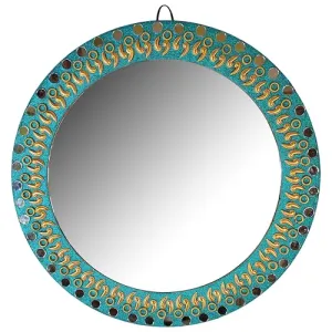 Explore India Crafts Round Wall Mirror - Round Mirror, Rustic Accent Mirror for Bathroom, Entry, Dining Room, & Living Room. Metal Round Mirror for Wall (Golden 2, 16" x 16")