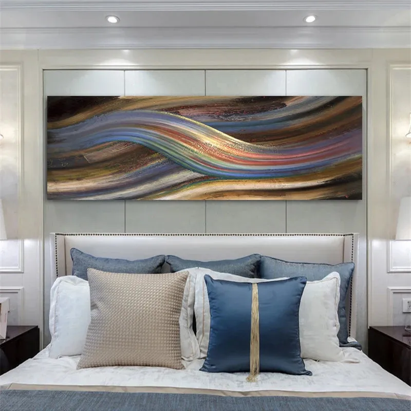 Flowing Rainbow Abstract Wall Art Fine Art Canvas Print Wide Format Modern Colors Pictures For Above The Bed or Above The Living Room Sofa