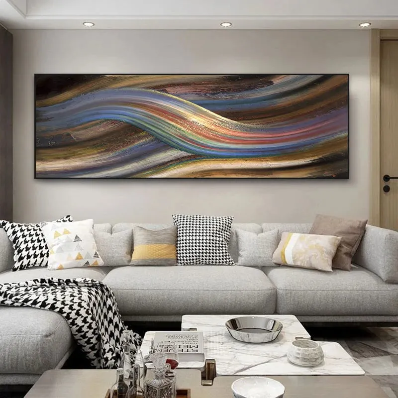 Flowing Rainbow Abstract Wall Art Fine Art Canvas Print Wide Format Modern Colors Pictures For Above The Bed or Above The Living Room Sofa