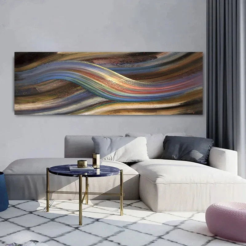 Flowing Rainbow Abstract Wall Art Fine Art Canvas Print Wide Format Modern Colors Pictures For Above The Bed or Above The Living Room Sofa