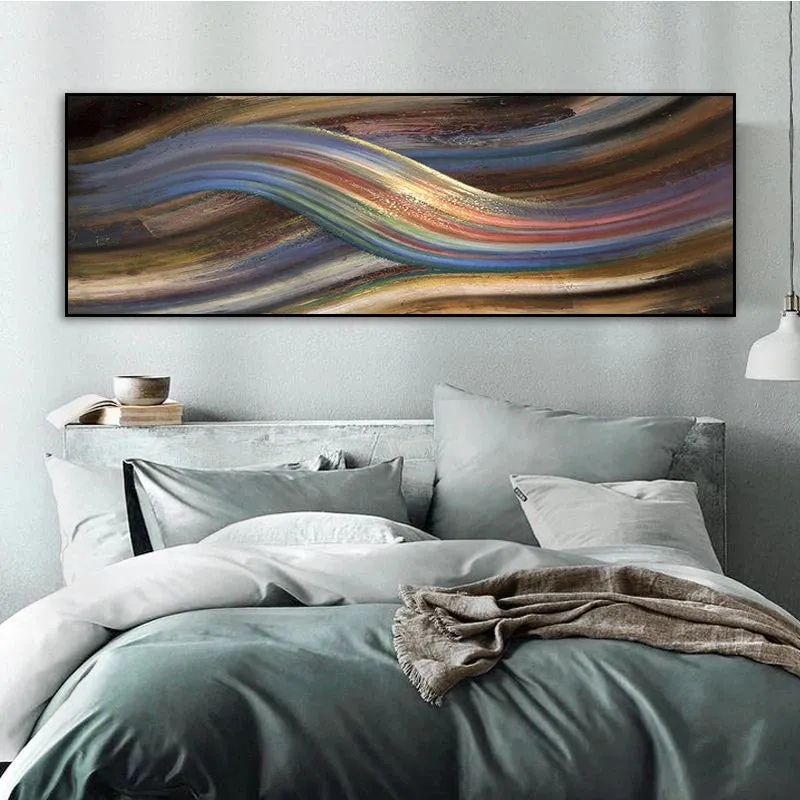 Flowing Rainbow Abstract Wall Art Fine Art Canvas Print Wide Format Modern Colors Pictures For Above The Bed or Above The Living Room Sofa