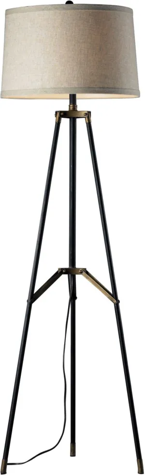 Functional Tripod Floor Lamp In Restoration Black and Aged Gold