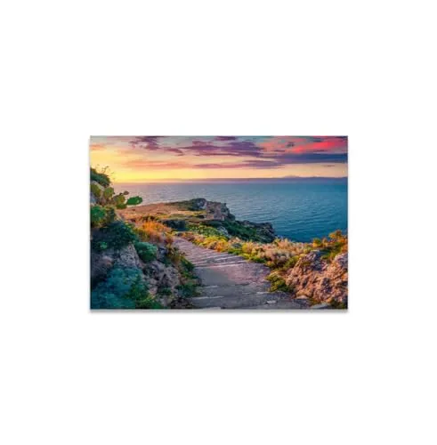 GADGETS WRAP Canvas Gallery Wrap Framed for Home Office Studio Living Room Decoration (17x11inch) - Footpath & Sea Sunset Scenery