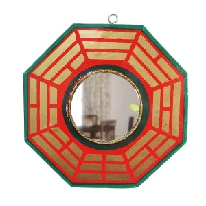 GMAcu Bagua Mirror for Vastu - Concave Pa KUA/Octagon Protection Mirror (Wooden Frame, Size 5)