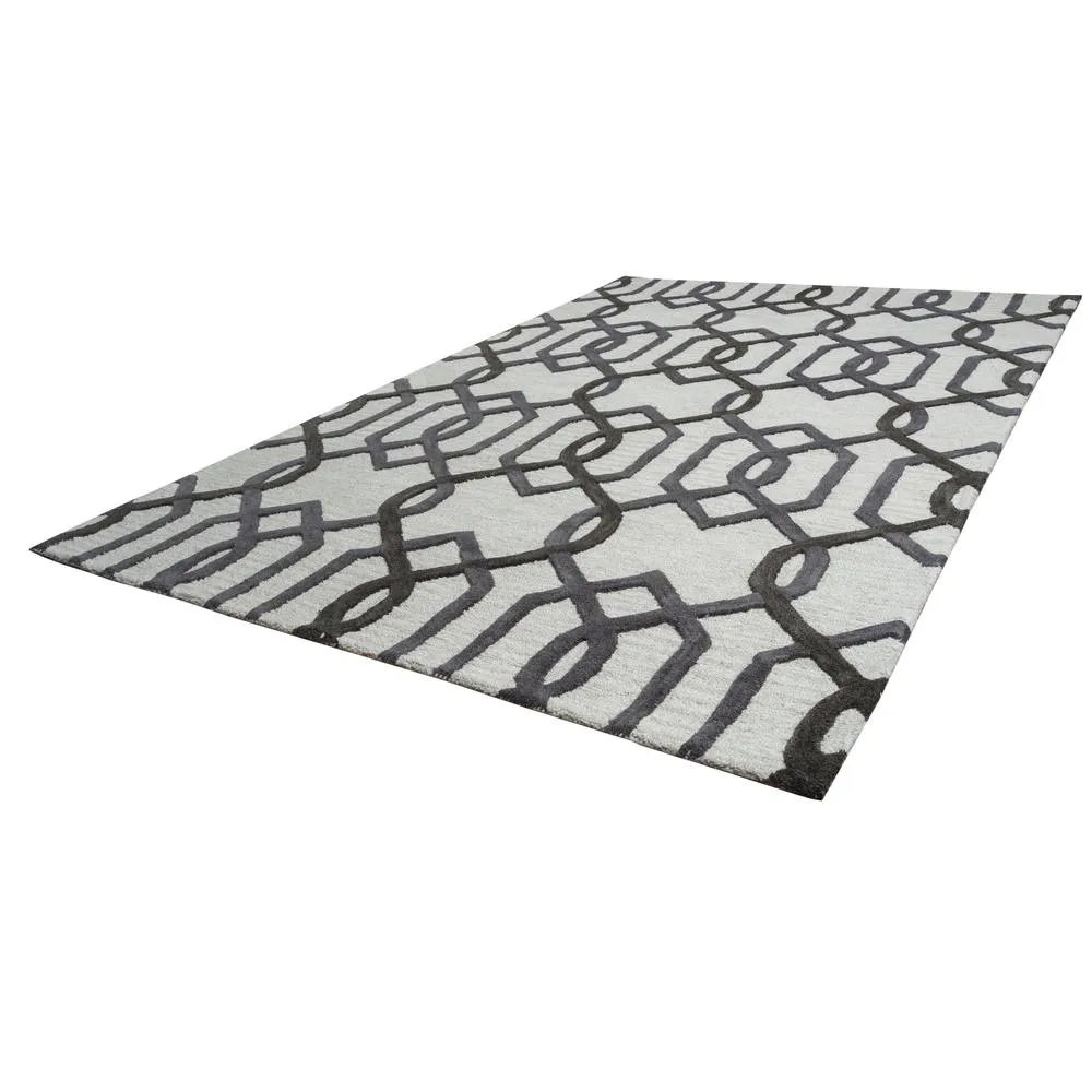 Gray Large Modern and Contemporary Round Hand-Tufted Area Rug