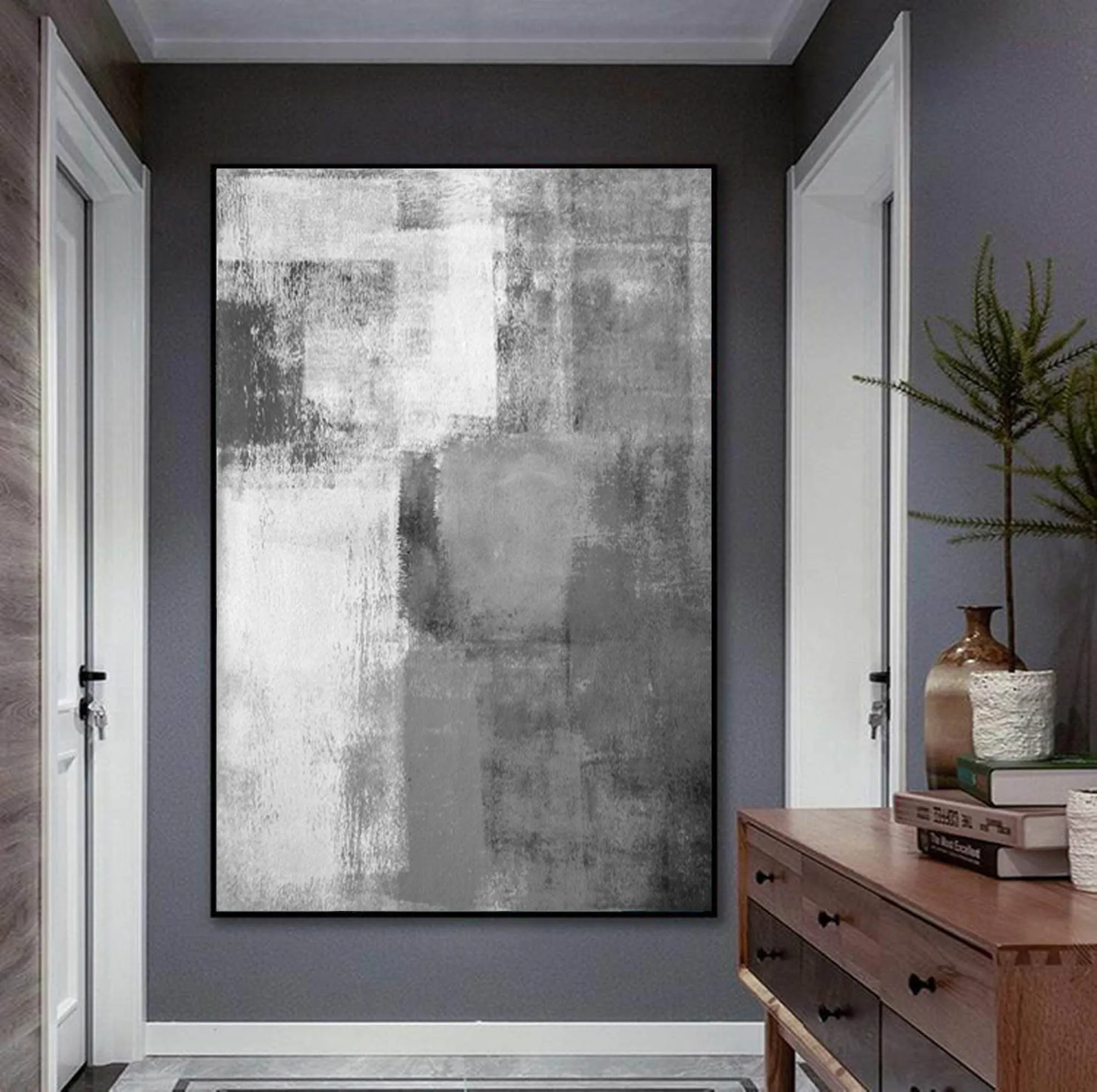 Gray White Modern Abstract Painting,living Room Painting Bedroom Yp063