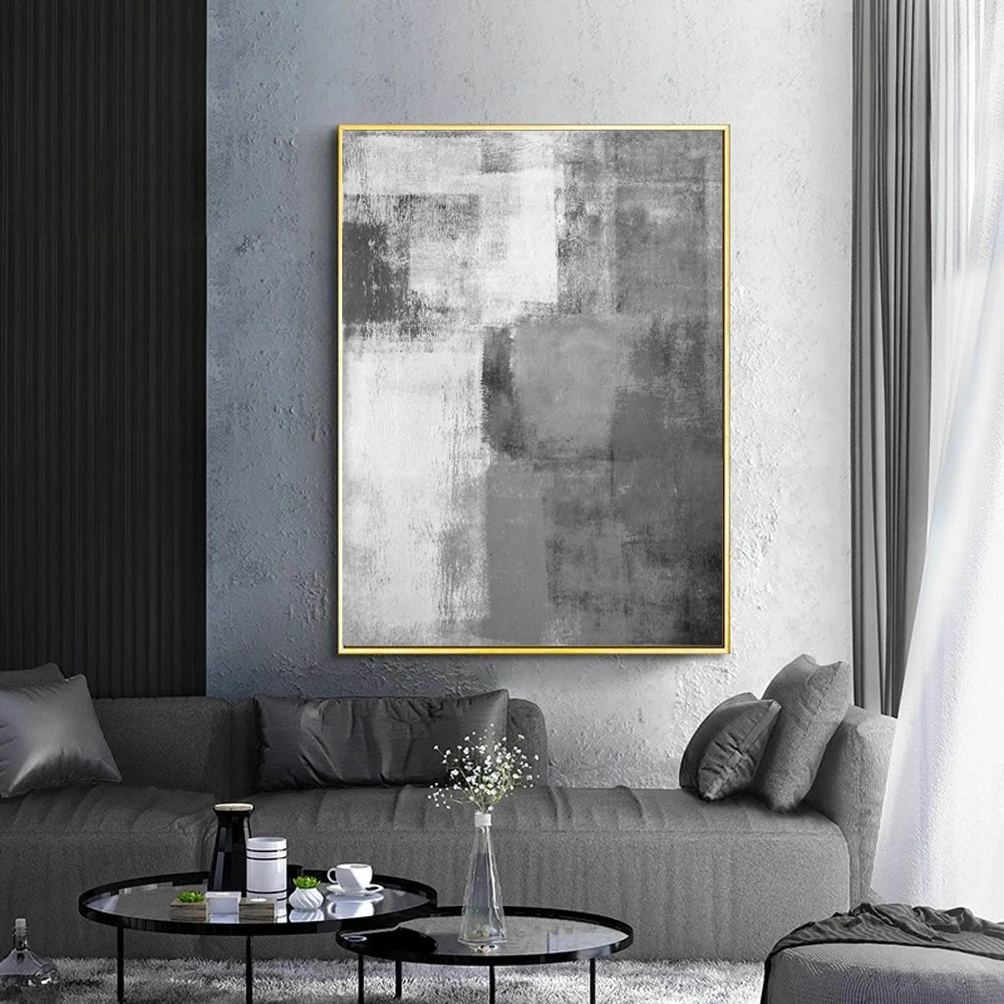 Gray White Modern Abstract Painting,living Room Painting Bedroom Yp063