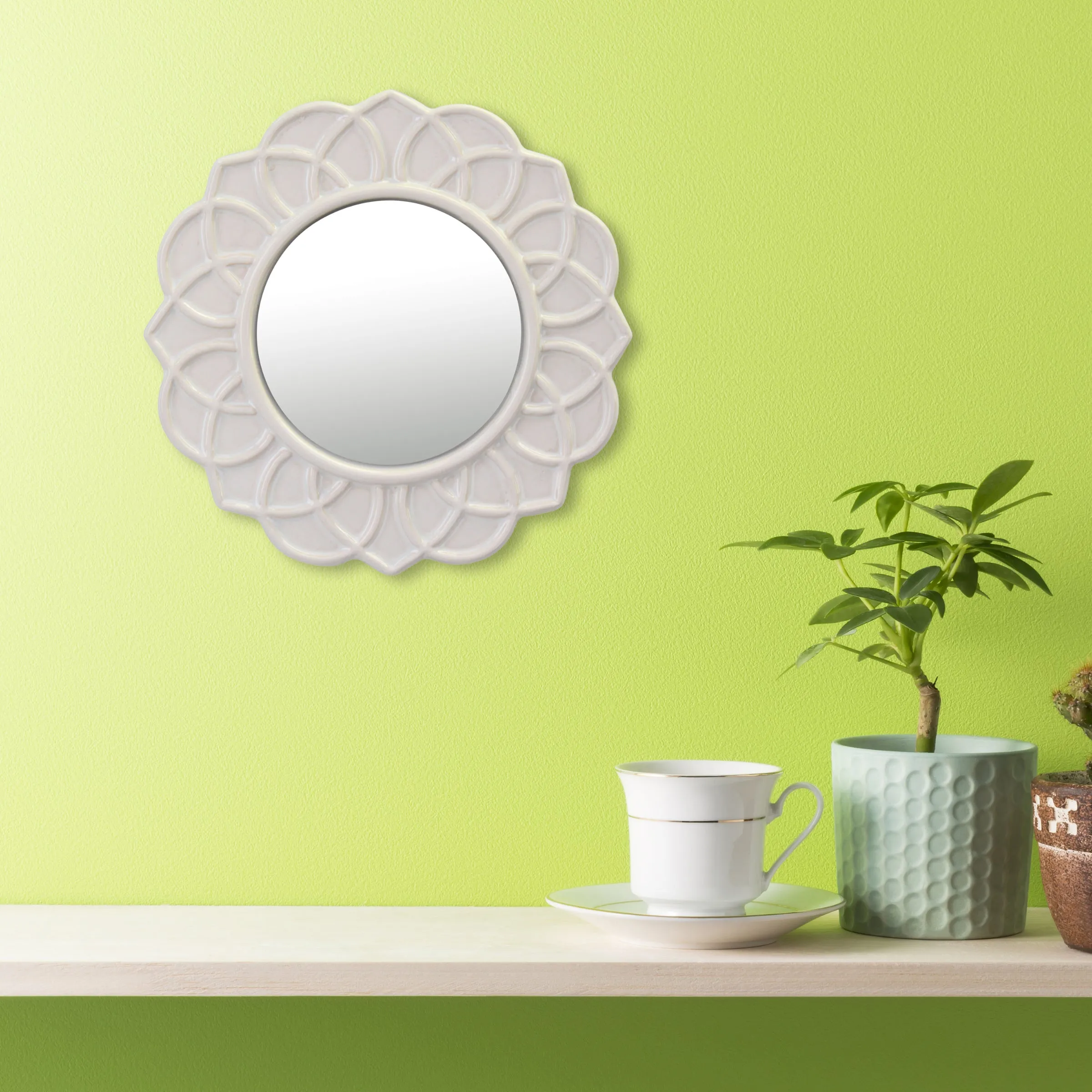 Ivory Ceramic Circular Mirror - 5 Inch