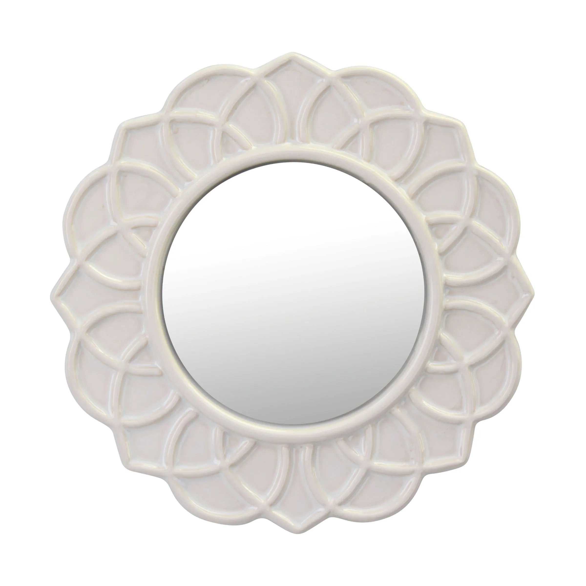 Ivory Ceramic Circular Mirror - 5 Inch