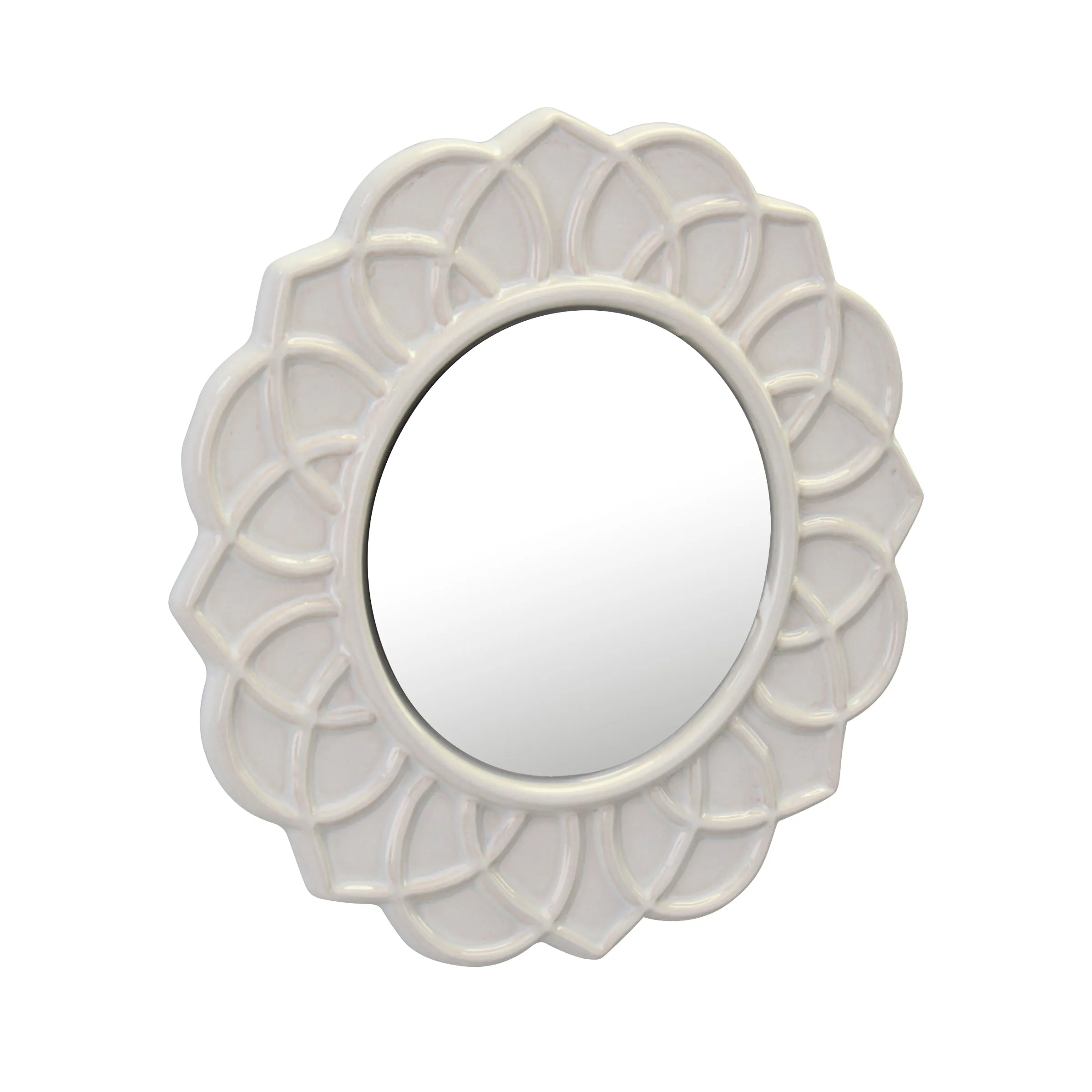 Ivory Ceramic Circular Mirror - 5 Inch