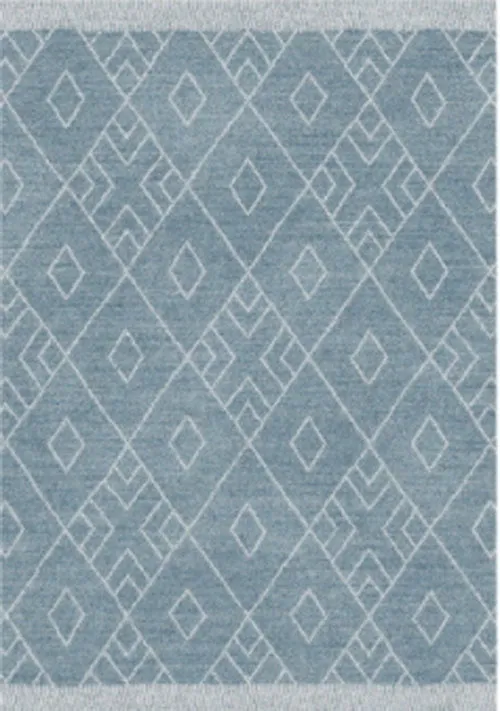 Marjan-Diamond/Rhombus Pattern Geometric Thick Soft Shaggy Rug (Blue/Ivory, 160x230cm)