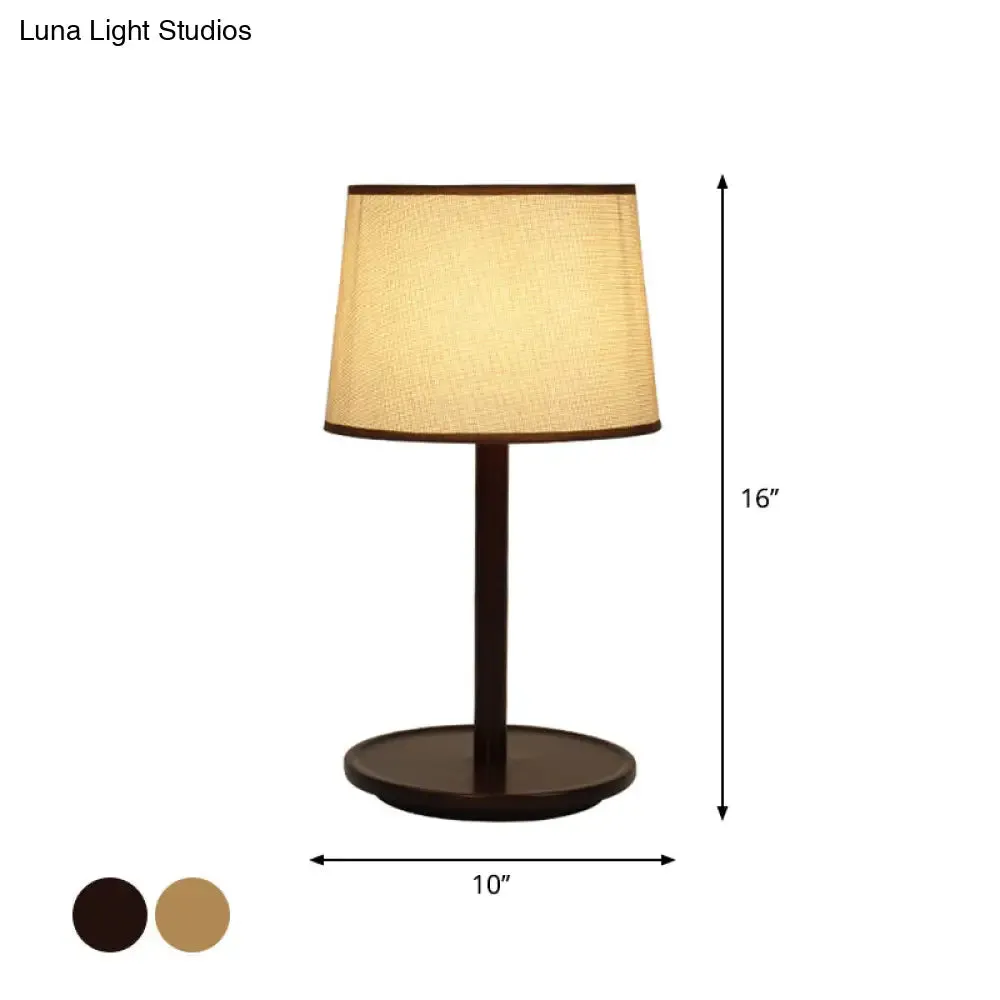 Marta - 1-Light Nordic Style Beige/Dark Brown Table Lamp with Tapered Fabric Shade and Wood Base - Ideal for Nightstands