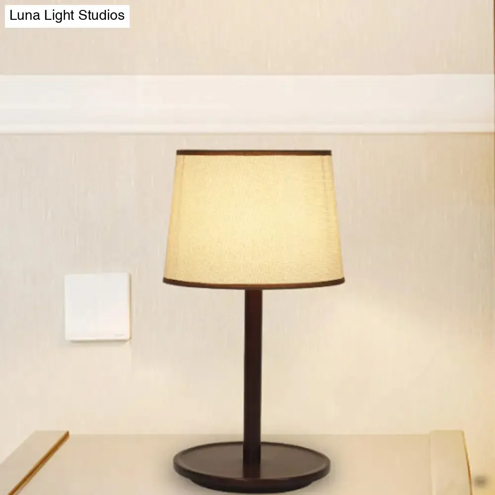 Marta - 1-Light Nordic Style Beige/Dark Brown Table Lamp with Tapered Fabric Shade and Wood Base - Ideal for Nightstands