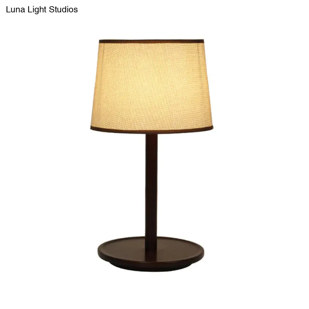 Marta - 1-Light Nordic Style Beige/Dark Brown Table Lamp with Tapered Fabric Shade and Wood Base - Ideal for Nightstands