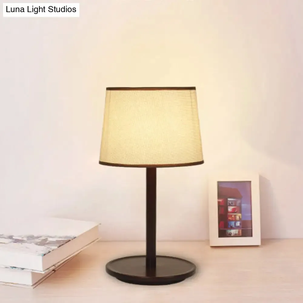 Marta - 1-Light Nordic Style Beige/Dark Brown Table Lamp with Tapered Fabric Shade and Wood Base - Ideal for Nightstands