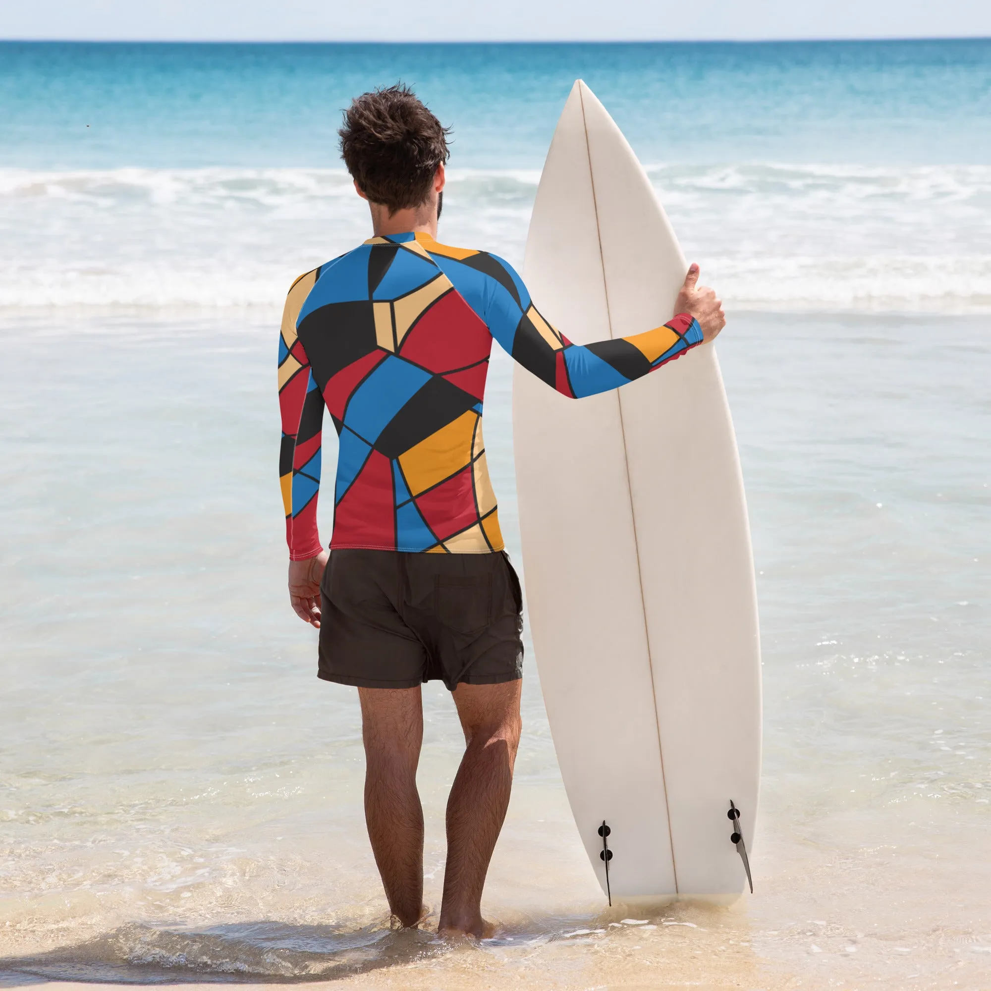 Men's Rash Guard with Mondrian design (Vecteezy.com)