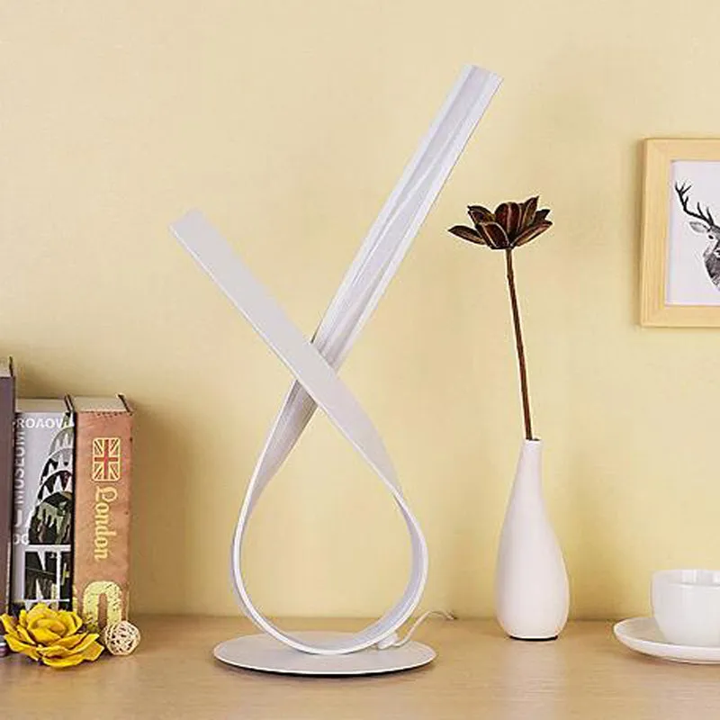 Minimalistic Twisted Desk Lamp - Acrylic LED Night Table Light for Bedside, White/Warm Glow