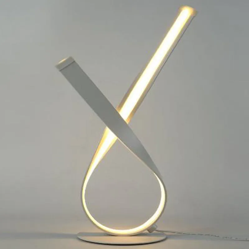 Minimalistic Twisted Desk Lamp - Acrylic LED Night Table Light for Bedside, White/Warm Glow