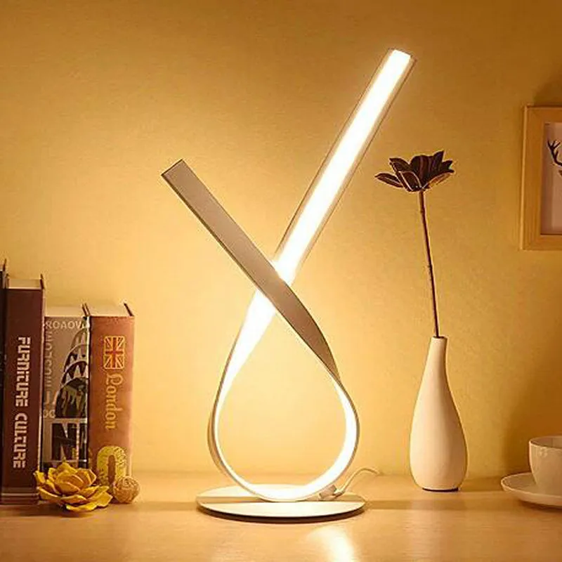 Minimalistic Twisted Desk Lamp - Acrylic LED Night Table Light for Bedside, White/Warm Glow